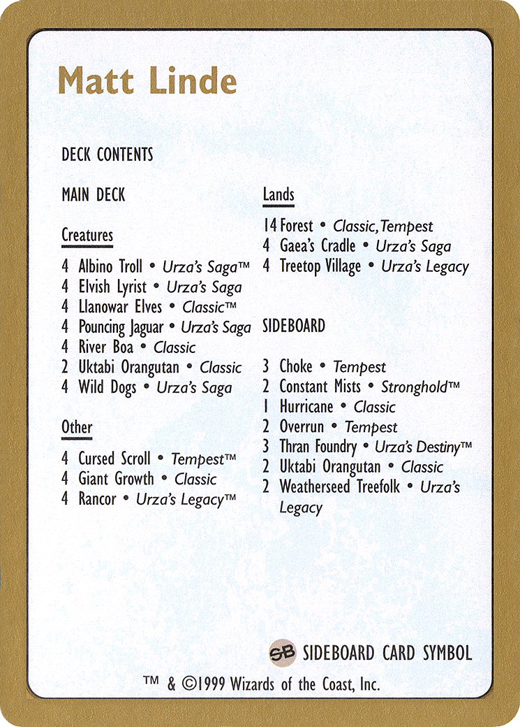 Matt Linde Decklist (WCD-ML0B) [World Championship Decks 1999]