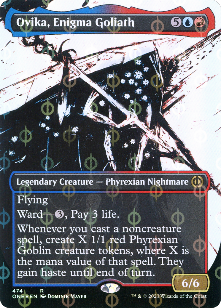 Ovika, Enigma Goliath (Showcase) (Step-and-Compleat Foil) (ONE-474) (Borderless) [Phyrexia: All Will Be One] Foil