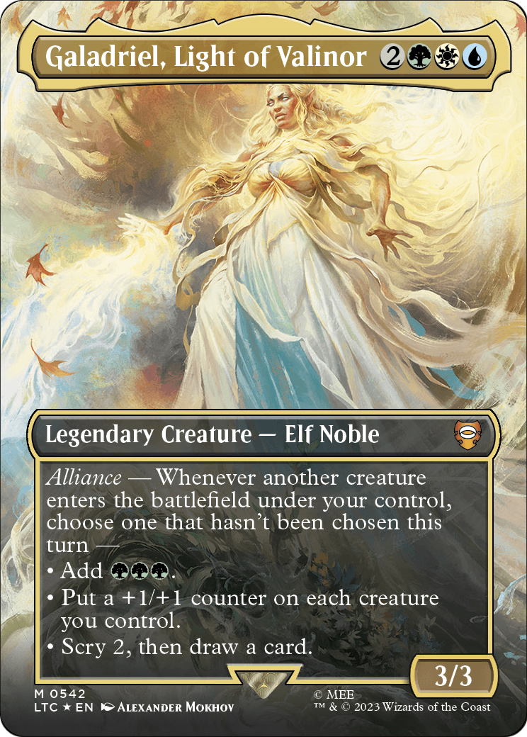 Galadriel, Light of Valinor (Borderless) (Surge Foil) (LTC-542) [Tales of Middle-earth Commander] Foil