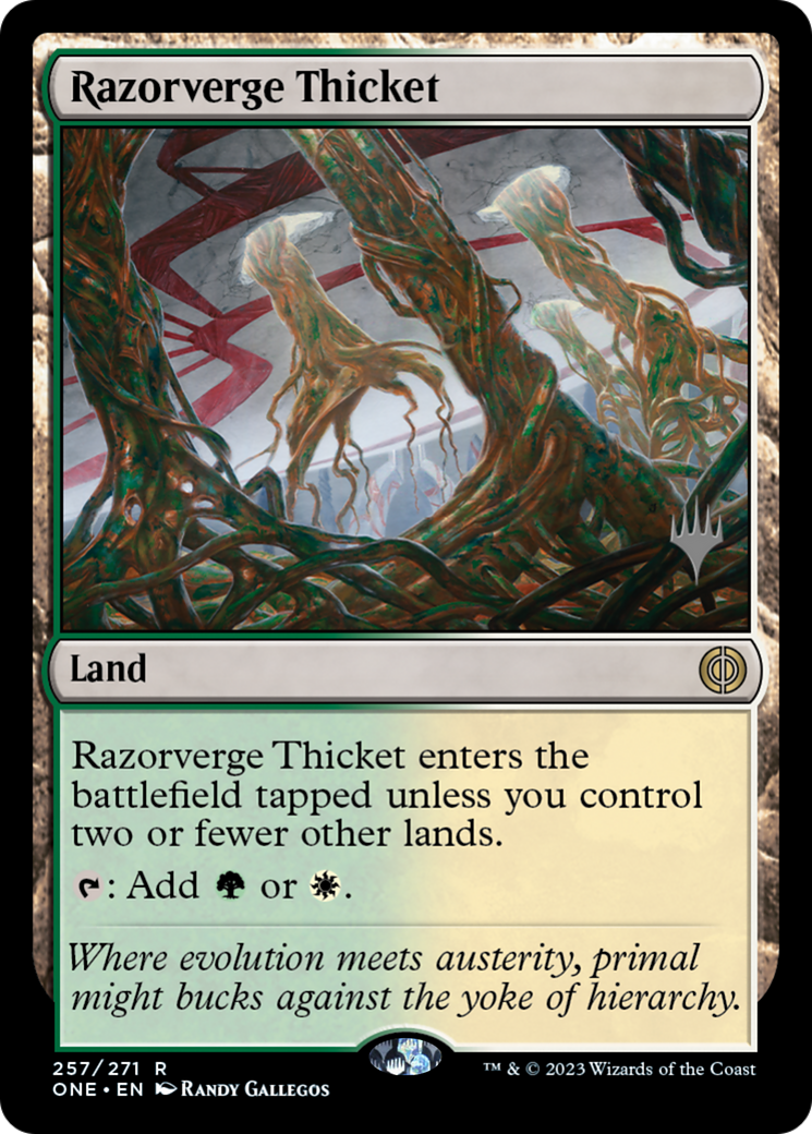 Razorverge Thicket (PPONE-257) [Promo Pack: Phyrexia: All Will Be One Promos] Foil