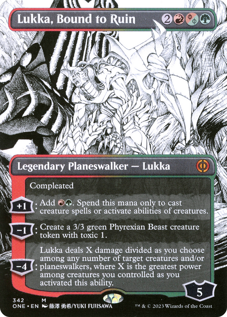 Lukka, Bound to Ruin (Borderless) (ONE-342) (Showcase) [Phyrexia: All Will Be One] Foil