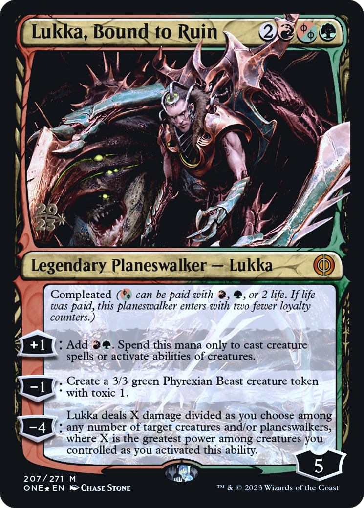 Lukka, Bound to Ruin (PRE-207) [Phyrexia: All Will Be One Promos] Foil