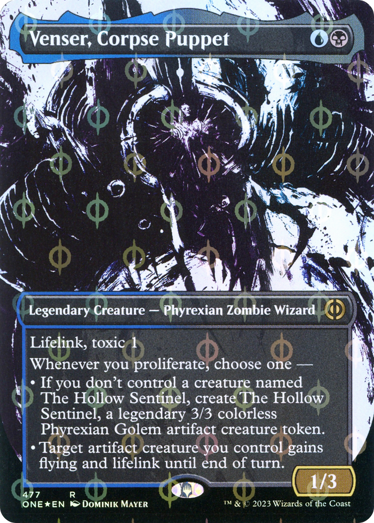 Venser, Corpse Puppet (Showcase) (Step-and-Compleat Foil) (ONE-477) (Borderless) [Phyrexia: All Will Be One] Foil