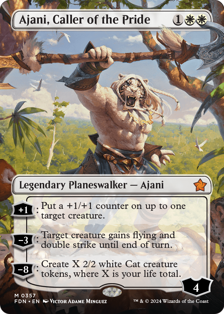 Ajani, Caller of the Pride (Borderless) (FDN-357) [Foundations] Foil
