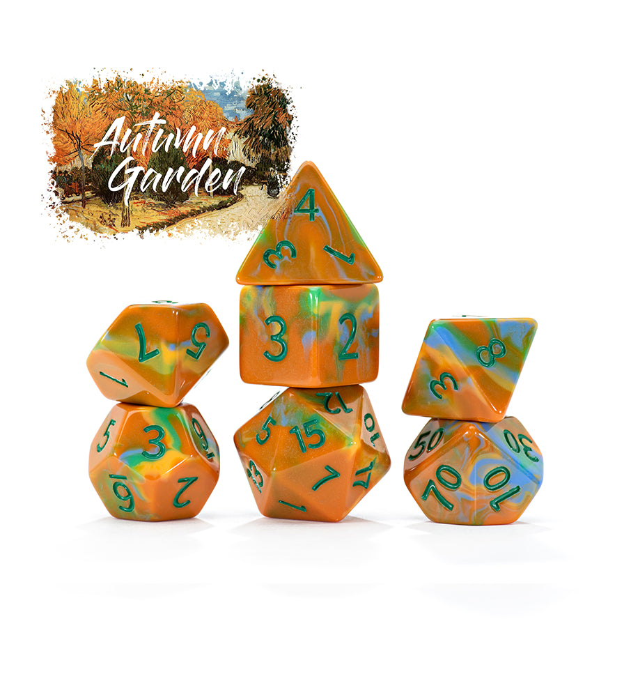 Gate Keeper Games - Van Gogh Dice - 'Autumn Garden' 7 Die Set
