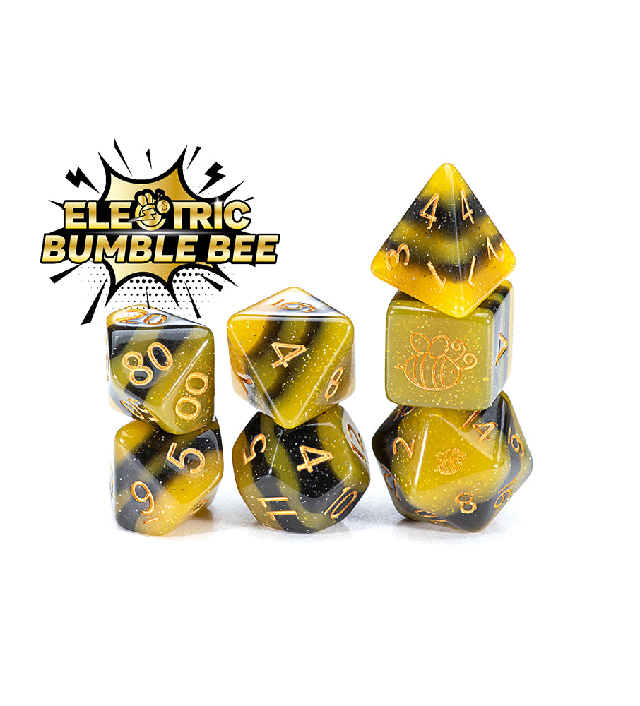 Gate Keeper Games - Sui Generis Dice - 'Electric Bumble Bee' 7 Die Set