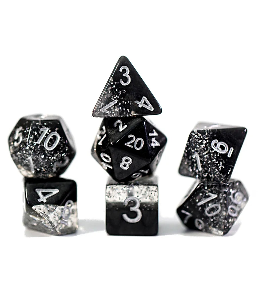 Gate Keeper Games - Halfsies Dice - 'Glitter Black' - 11 Die Set