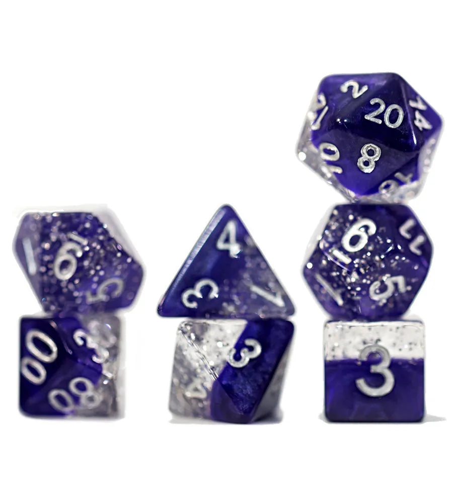 Gate Keeper Games - Halfsies Dice - 'Glitter Purple' 7 Die Set