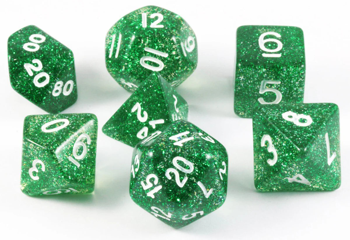 Gate Keeper Games - Halfsies Dice - 'Glitter Green' - 11 Die Set