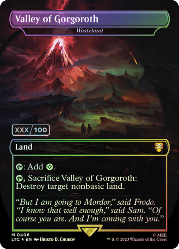 Valley of Gorgoroth - Wasteland (Serial Numbered) (LTC-406Z) (Borderless) [Tales of Middle-earth Commander] Foil