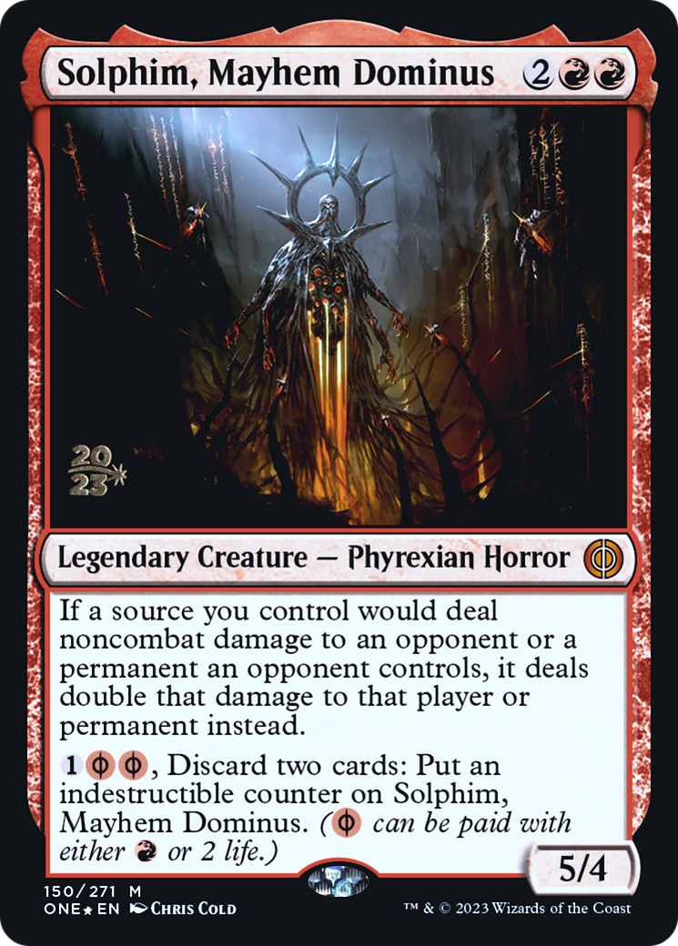 Solphim, Mayhem Dominus (PRE-150) [Phyrexia: All Will Be One Promos] Foil
