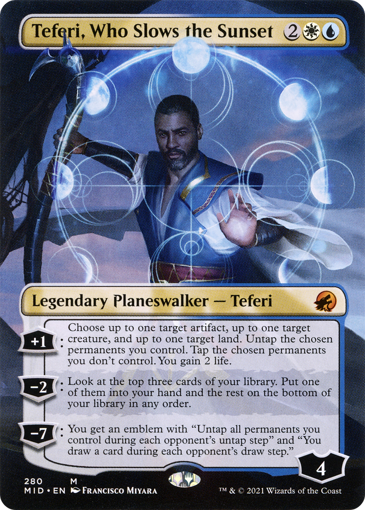 Teferi, Who Slows the Sunset (Borderless) (MID-280) [Innistrad: Midnight Hunt] Foil