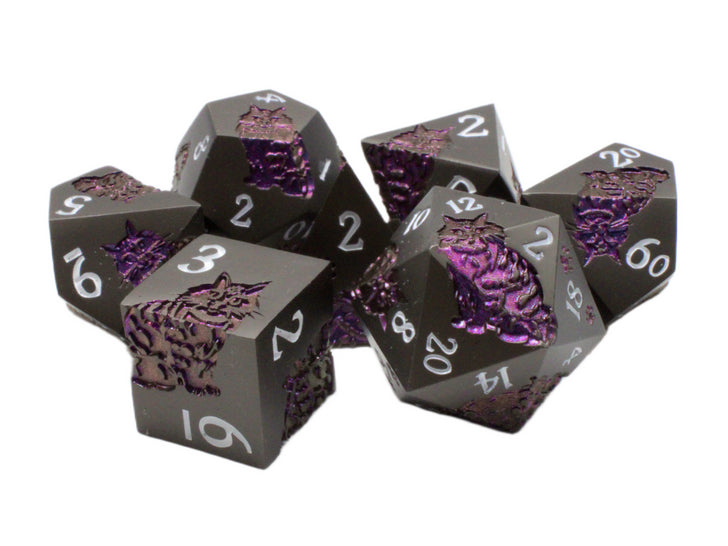 Old School Dice - Nine Lives: Black w/ Purple Metal 7 Die Set