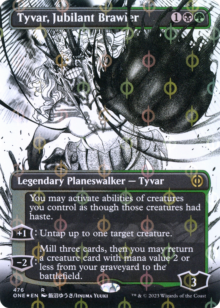 Tyvar, Jubilant Brawler (Borderless) (Step-and-Compleat Foil) (ONE-476) (Showcase) [Phyrexia: All Will Be One] Foil