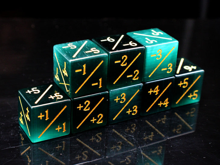 Old School Dice - Gemstone +/- Counter Dice - Green