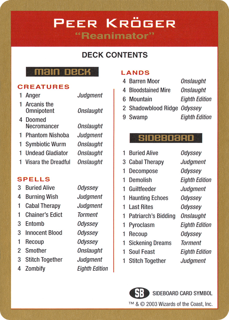Peer Kröger Decklist (WCD-PK0B) [World Championship Decks 2003]