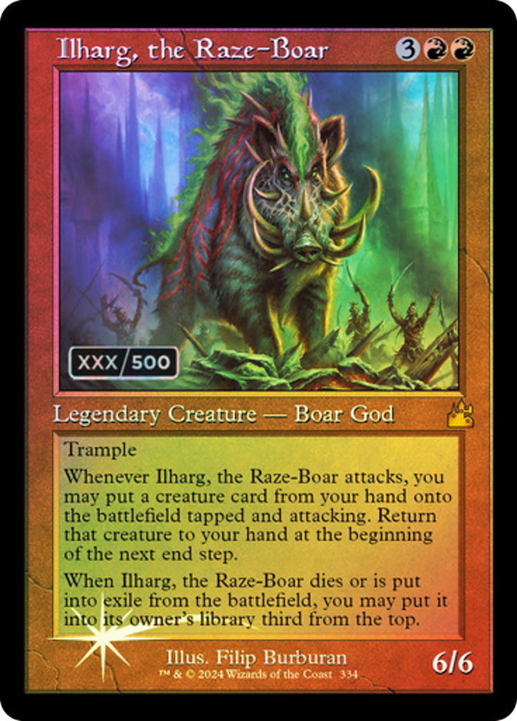 Ilharg, the Raze-Boar (Retro Frame) (Serial Numbered) (RVR-334) [Ravnica Remastered] Foil