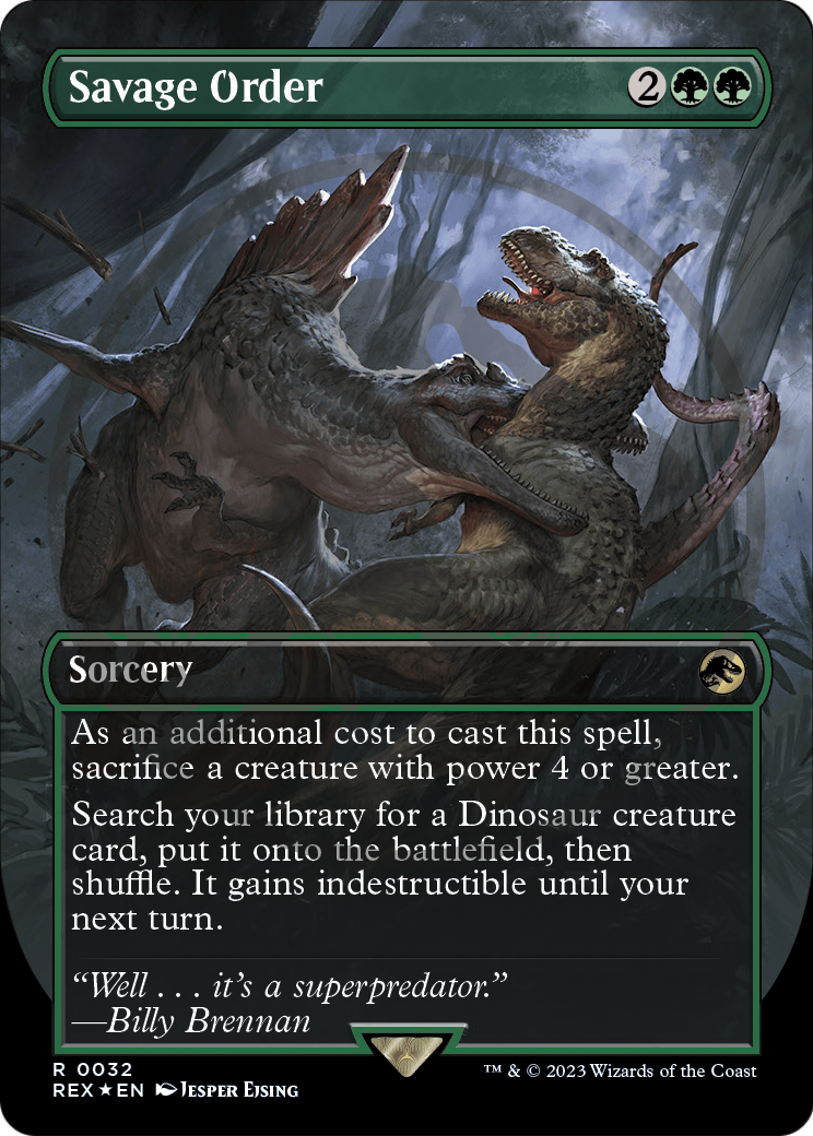 Savage Order (Borderless) (Emblem) (REX-032) [Jurassic World Collection] Foil