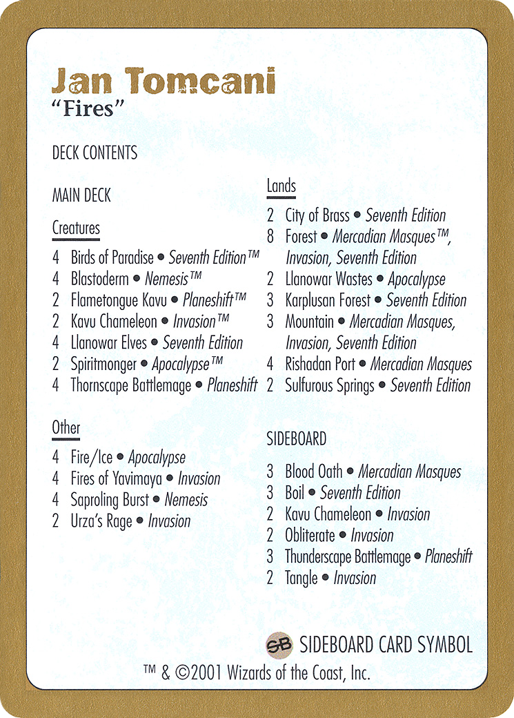 Jan Tomcani Decklist (WCD-JT0B) [World Championship Decks 2001]