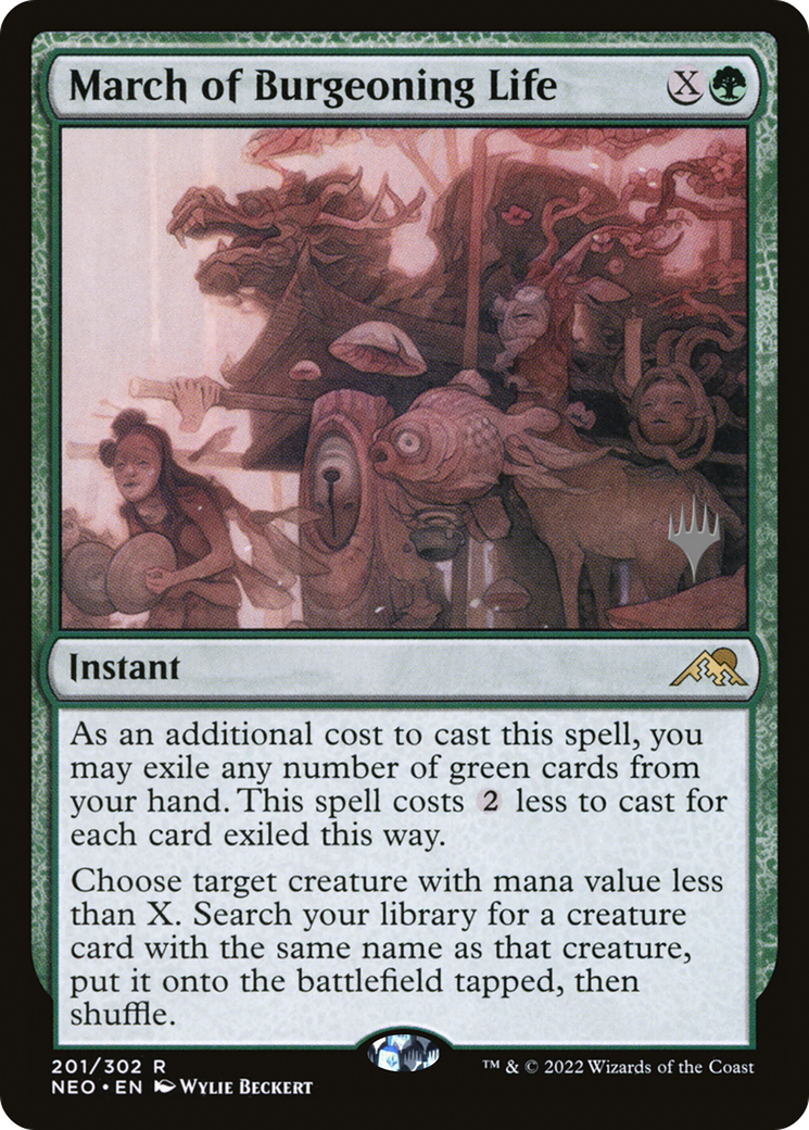 March of Burgeoning Life (PPNEO-201) [Promo Pack: Kamigawa: Neon Dynasty Promos] Foil