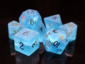 Old School Dice - Frost Blast Glass - Blue Sapphire Gemstone 7 Die Set