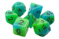 Old School Dice - Glow Dice: Green & Blue 7 Die Set