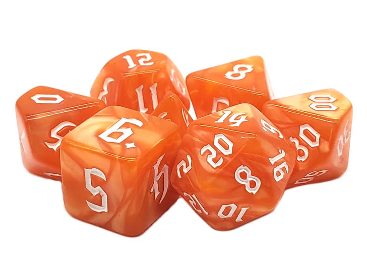 Old School Dice - Pearl Drop: Orange 7 Die Set