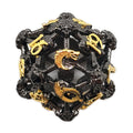 Old School Dice - Spindown d20 - Hollow Skull Black Nickel w/ Gold
