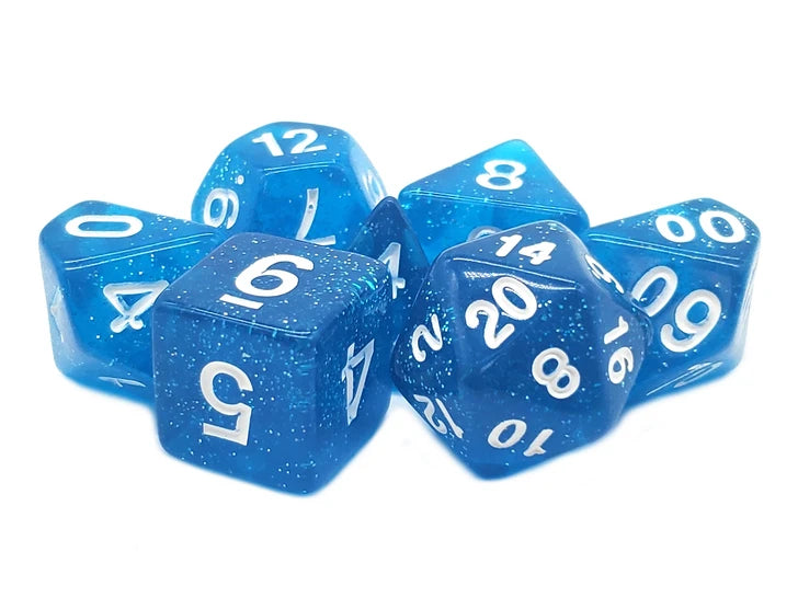 Old School Dice - Sparkle: Translucent Blue 7 Die Set