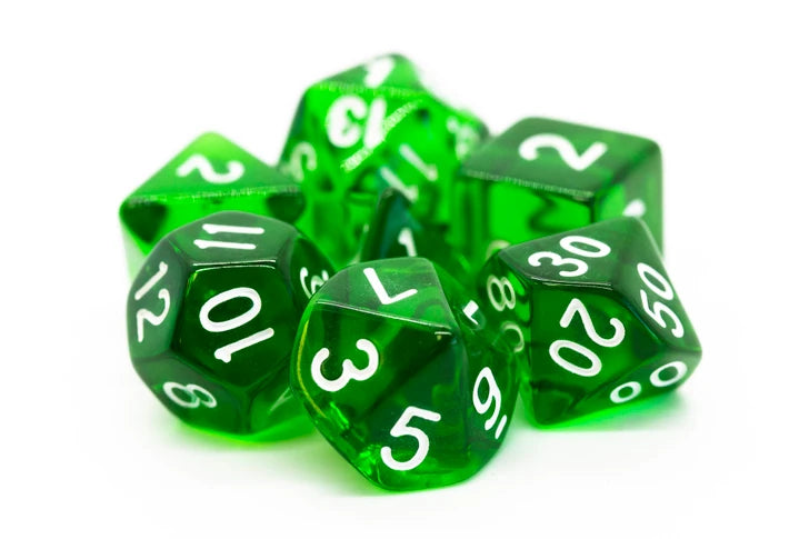 Old School Dice - Translucent Green 7 Die Set