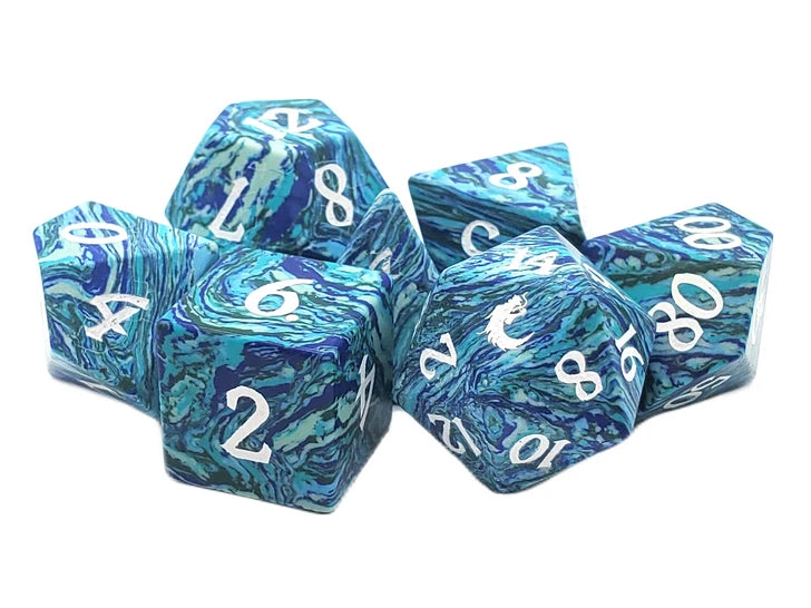 Old School Dice - Turquoise - Blue & Green Gemstone 7-Piece Dice Set